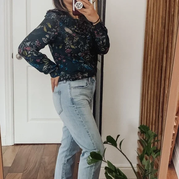 Banana Republic Jewel Tone floral‎ Frills Blouse. Size M - Picture 2 of 10